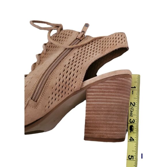 Arturo Chiang "JESS" Perforated Lace-Up Block Heel Open Toed Booties Size 9.5M - Picture 7 of 9